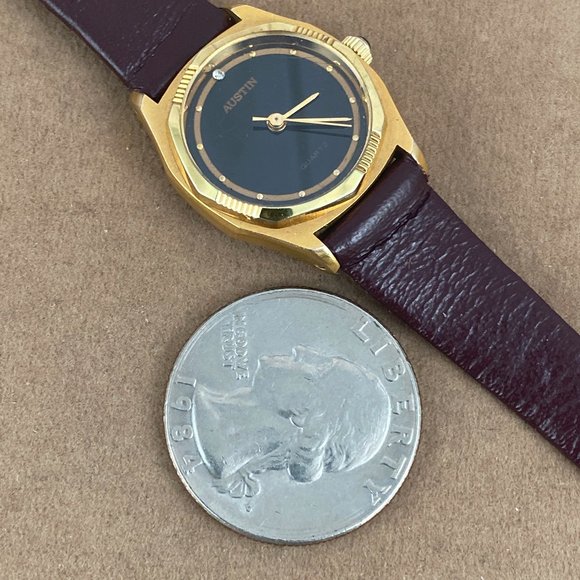 Vintage Austin Analog Quartz Diamond at 12 Gold Tone Brown Strap main image 5